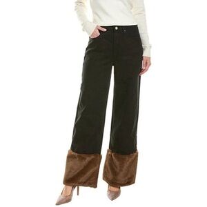 WeWoreWhat Faux Fur Straight Leg Jean Black Denim & Brown Faux Fur - Reemoly